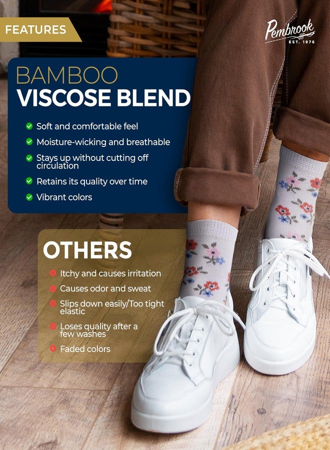 Pembrook Ankle Diabetic Socks for Women & Men - 4 Pairs Flowers, Moisture-Wicking Non Binding Socks Women, Neuropathy and Edema, Stretchy Wide Top - Image 3